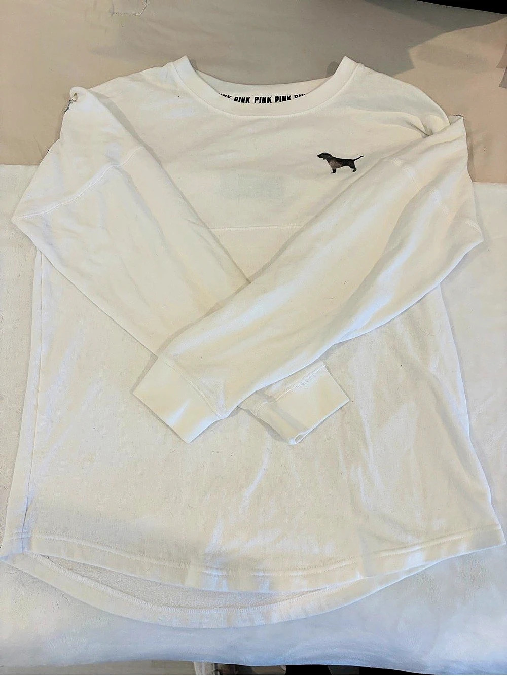 Victoria'Small Secret PINK Long Sleeve Graphic Top in White Size Small